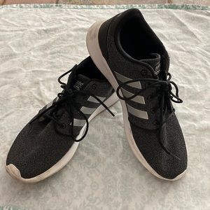 Adidas Tennis Shoes black with white sole and silver stripes